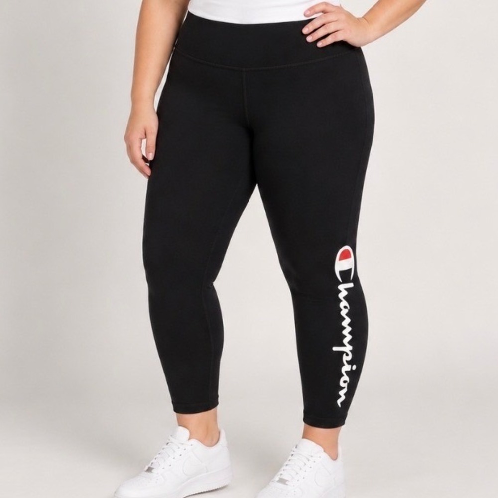 Champion Womens 2XL Black High Waisted Script Logo Leggings M3278G Activewear